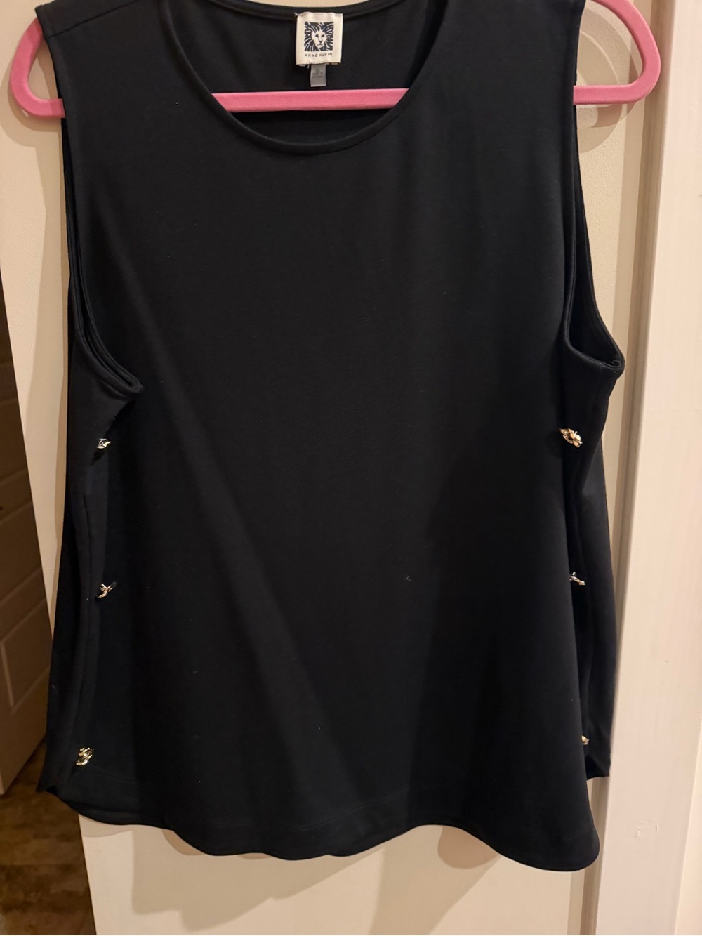 Anne Klein Black Sleeveless Side-Tie Tank Top with Gold Accents